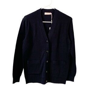 Tory Burch Long Sleeve V Neck Cardigan Merino Wool Sweater